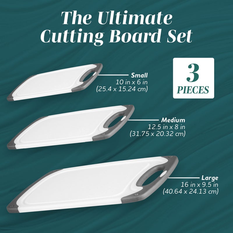 HOMWE Cutting Boards for Kitchen - Chopping Board 3-Pack w/Different Sizes and Non Slip Handles - Reversible  Large Cutting Board Set - Unique Gifts for Cooks Who Have Everything - Red - Image 2